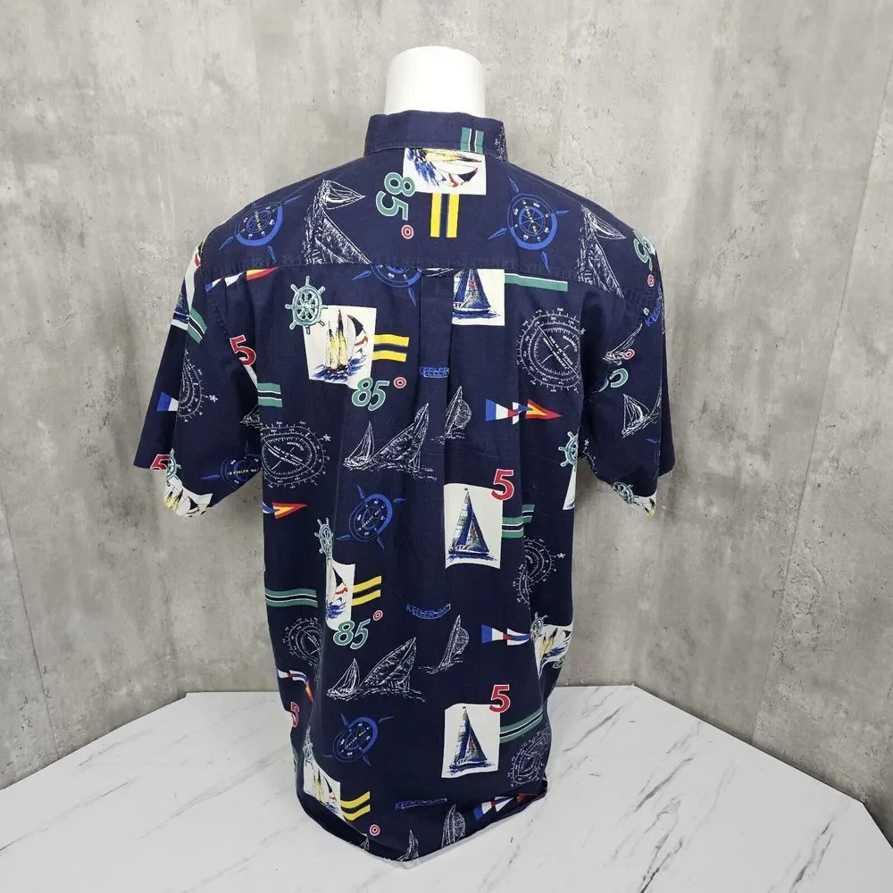 Vintage 90s‎ Keeler Bay Mens 1XLT Tall Nautical Sailing Boating Button Front S/S